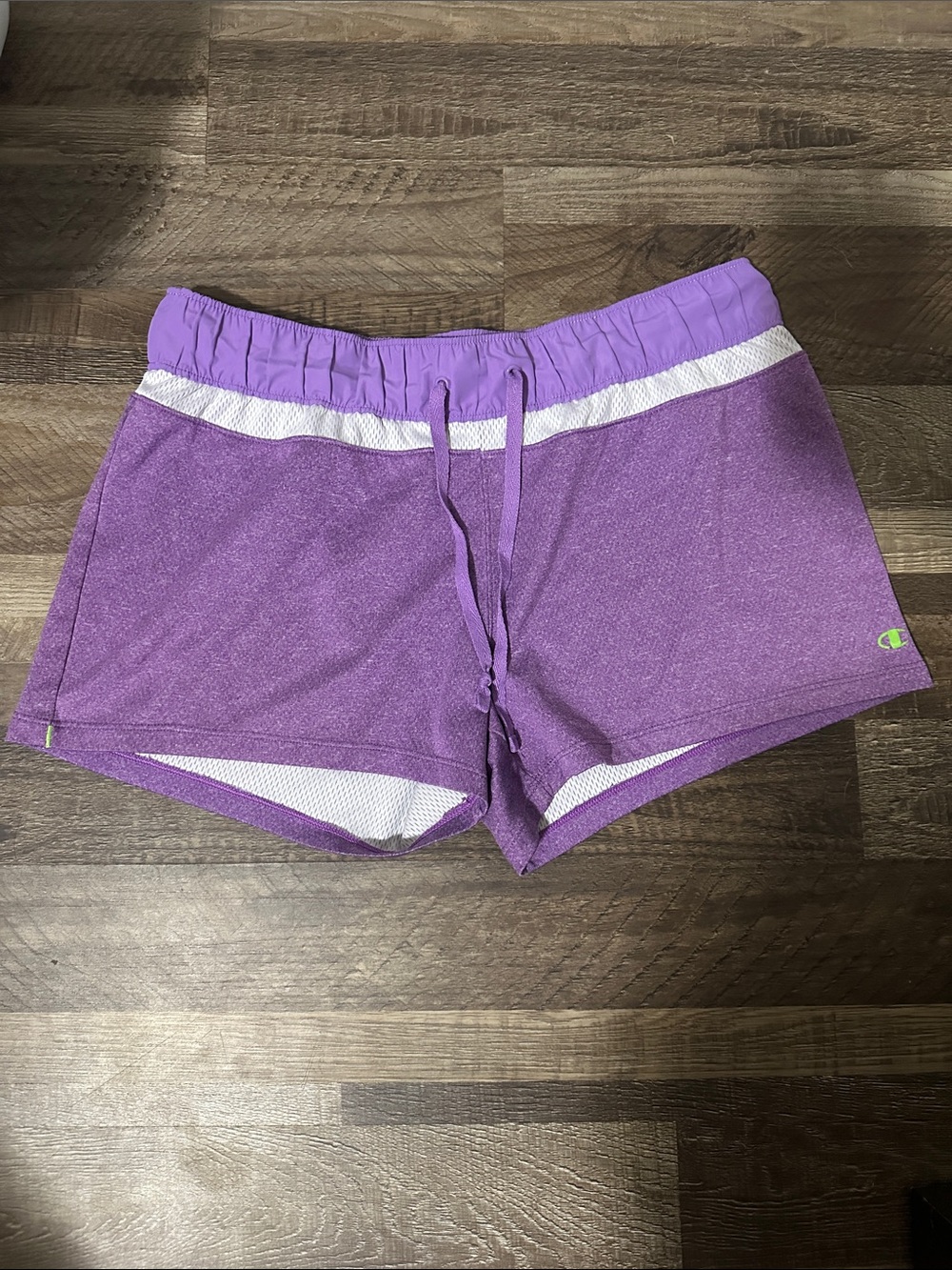 Champion Purple Athletic Shorts with White Mesh Trim